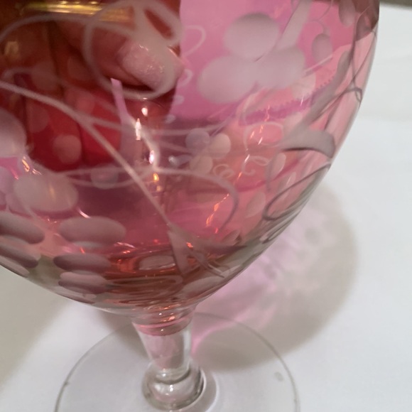 Vintage Wine Glass Globe Pink Clear Glass With Grapes - Picture 3 of 3